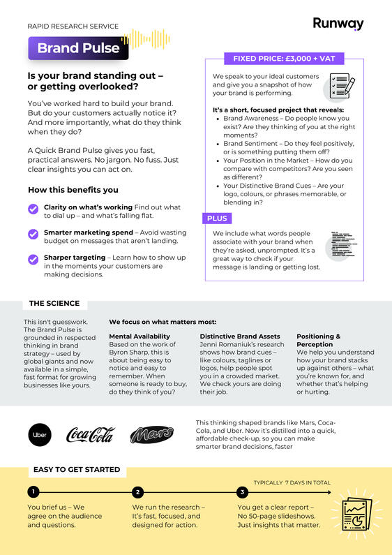 Brand Pule one page document with service description